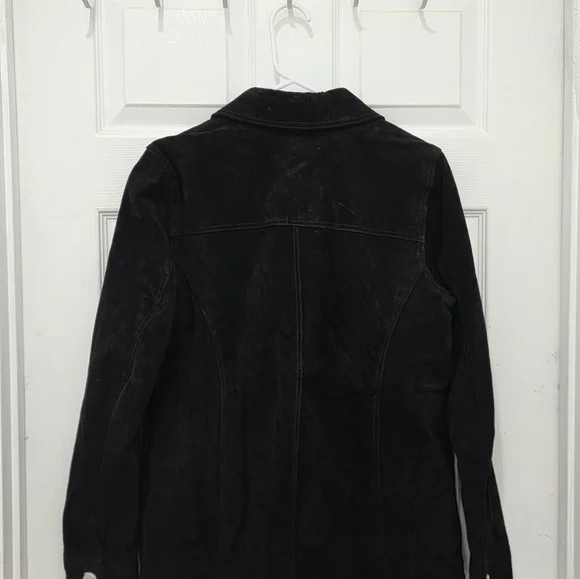 Dennis Basso Suede Leather Button Front Black Jacket Women’s Sz Small Washable - Picture 11 of 16
